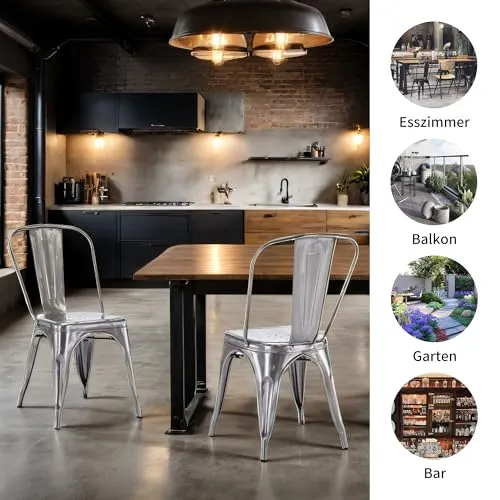 DUHOME Chaises de Salle à Manger Cuisine, Lot de Chaise Bistrot Industriel en Métal, Empilables Chaise de Cuisine, Scandinave Chaise Tabouret pour Bar, Café, Restaurant, Jardin (1PCS, Métallique)
