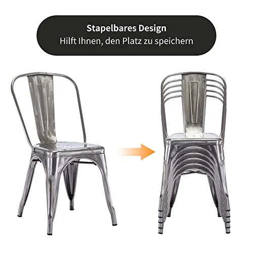 DUHOME Chaises de Salle à Manger Cuisine, Lot de Chaise Bistrot Industriel en Métal, Empilables Chaise de Cuisine, Scandinave Chaise Tabouret pour Bar, Café, Restaurant, Jardin (1PCS, Métallique)