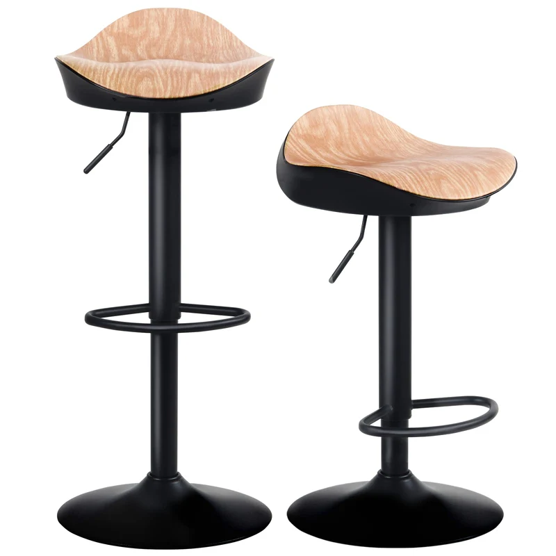 YOUTASTE Tabouret de Bar Lot de 2 Tabourets de Cuisine Chaise Haute Réglable en Hauteur et Pivotant pour îlot de Cuisine et Bar, Surface en Cuir PU, Repose-Pieds (Motif Grain de Bois)