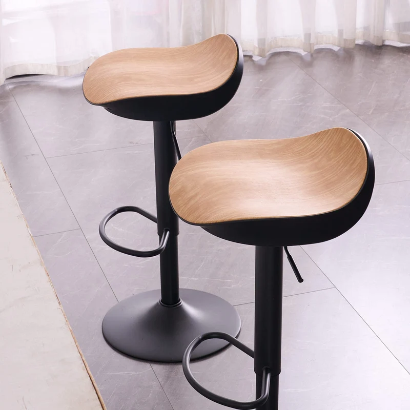 YOUTASTE Tabouret de Bar Lot de 2 Tabourets de Cuisine Chaise Haute Réglable en Hauteur et Pivotant pour îlot de Cuisine et Bar, Surface en Cuir PU, Repose-Pieds (Motif Grain de Bois)