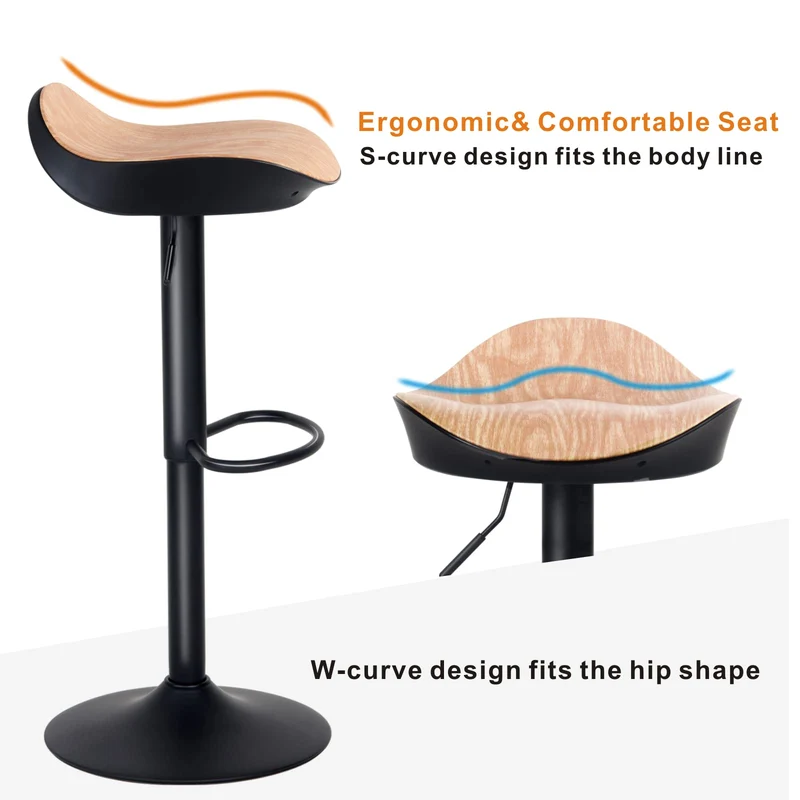 YOUTASTE Tabouret de Bar Lot de 2 Tabourets de Cuisine Chaise Haute Réglable en Hauteur et Pivotant pour îlot de Cuisine et Bar, Surface en Cuir PU, Repose-Pieds (Motif Grain de Bois)