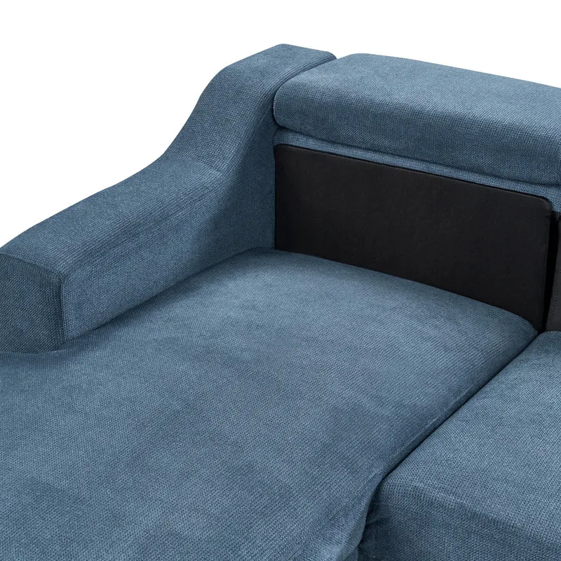 Canapé d'Angle en Velours Bleu Foncé avec Appuis-tête Réglable pour Salon Moderne Beliani