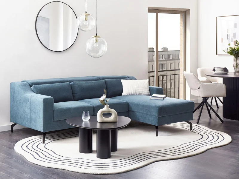 Canapé d'Angle en Velours Bleu Foncé avec Appuis-tête Réglable pour Salon Moderne Beliani
