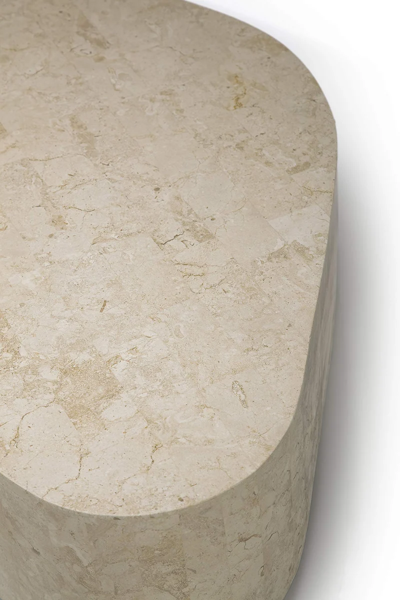 Stones Trapèze Table Basse, Pierre Blanche Fossile, 100x52x28 cm