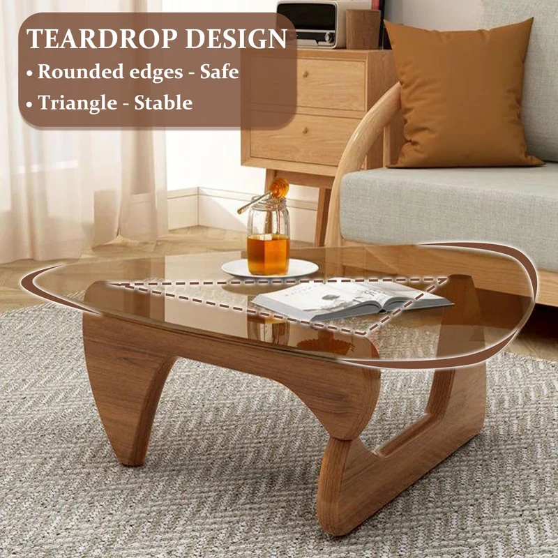 PRITIY Table basse d'appoint en verre - Table basse moderne - Table basse triangulaire (noyer + marron, 91 x 65 x 40 cm), LK155