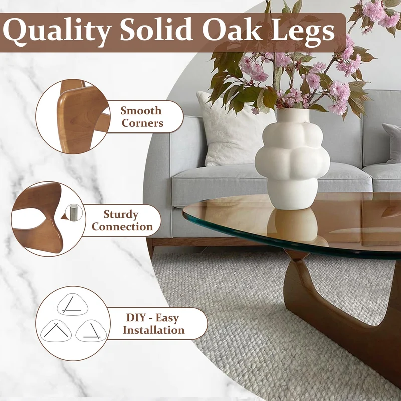 PRITIY Table basse d'appoint en verre - Table basse moderne - Table basse triangulaire (noyer + marron, 91 x 65 x 40 cm), LK155