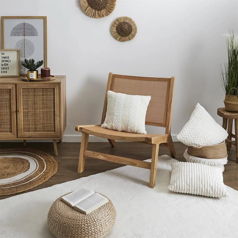 AltoBuy Maya - Fauteuil Bas Effet Bois et Façades Rotin