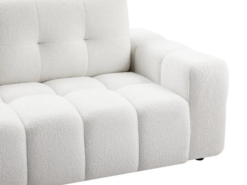 Vente-unique - Canapé 3 Places en Tissu Bouclette Blanc SOPELANA