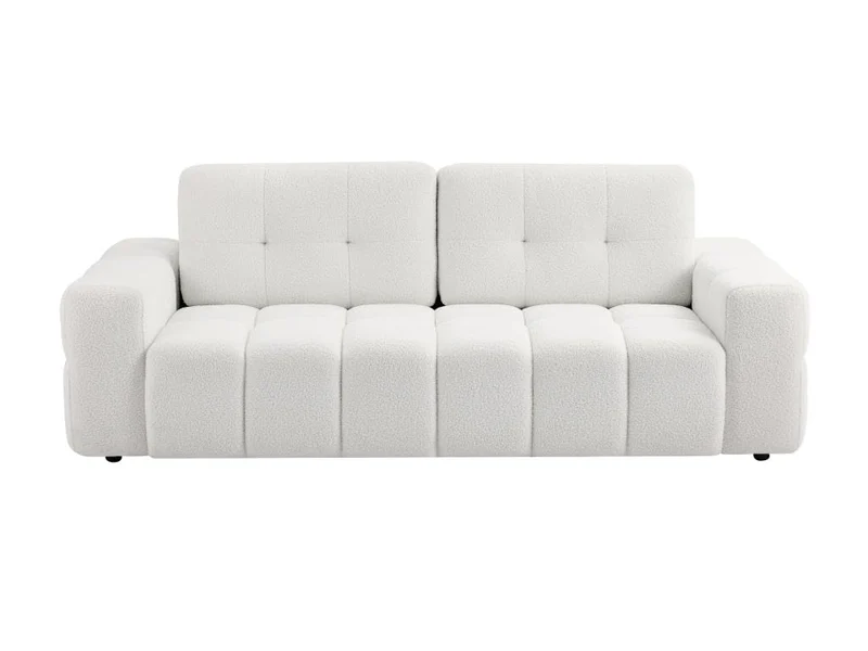 Vente-unique - Canapé 3 Places en Tissu Bouclette Blanc SOPELANA