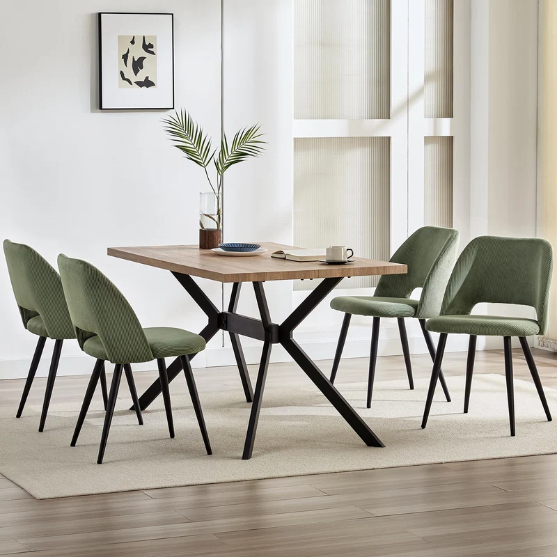 ANVOFONG Chaise de Salle à Manger Lot de 2,Chaise de Cuisine avec Pieds IndéPendants,Chaise Coiffeuse Tapissée en Velours Côtelé,Vert Armée Loungesessel,pour Salle à Manger,Salon,Cuisine,Chambre