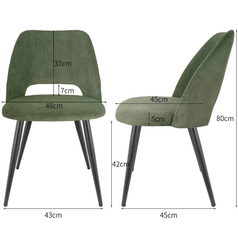 ANVOFONG Chaise de Salle à Manger Lot de 2,Chaise de Cuisine avec Pieds IndéPendants,Chaise Coiffeuse Tapissée en Velours Côtelé,Vert Armée Loungesessel,pour Salle à Manger,Salon,Cuisine,Chambre