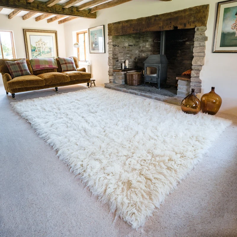 Flokati Tapis en laine à poils longs Ivoire 140 x 200 cm