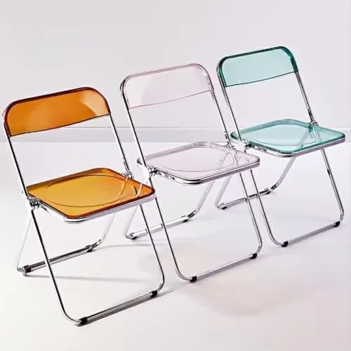 Eqvexd Chaise Pliante Transparente Chaise Pliante Acrylique Transparente Siège de Salon en Plastique PC Cadre Chromé (Taille: 18,5 x 16,33 x 29,52 po)(2 Pieces)