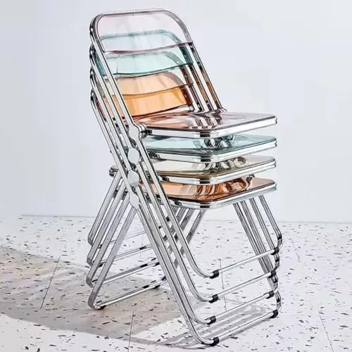 Eqvexd Chaise Pliante Transparente Chaise Pliante Acrylique Transparente Siège de Salon en Plastique PC Cadre Chromé (Taille: 18,5 x 16,33 x 29,52 po)(2 Pieces)