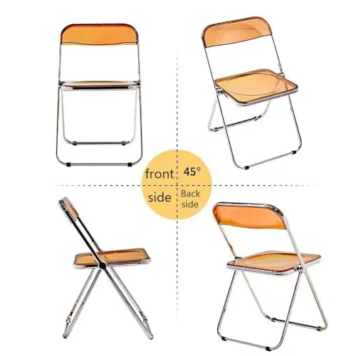 Eqvexd Chaise Pliante Transparente Chaise Pliante Acrylique Transparente Siège de Salon en Plastique PC Cadre Chromé (Taille: 18,5 x 16,33 x 29,52 po)(2 Pieces)