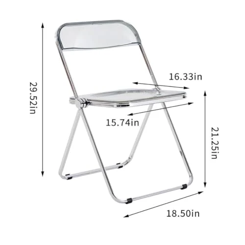 Eqvexd Chaise Pliante Transparente Chaise Pliante Acrylique Transparente Siège de Salon en Plastique PC Cadre Chromé (Taille: 18,5 x 16,33 x 29,52 po)(2 Pieces)