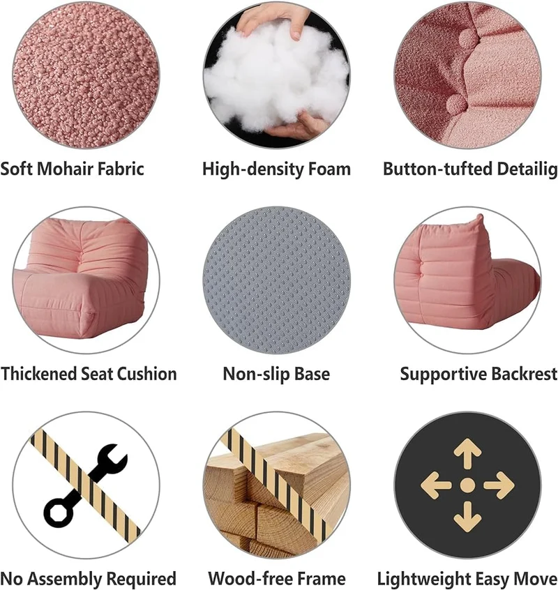Pouf poire en velours avec chaise longue au coin du feu, chaise d'appoint Togo pour salon, chambre à coucher, salon et bureau 2 places (taille double, couleur : D)