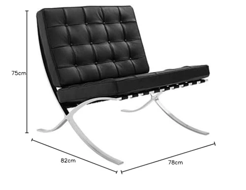 Furnwise Fauteuil de salon moderne en cuir avec cadre en acier inoxydable poli (noir)
