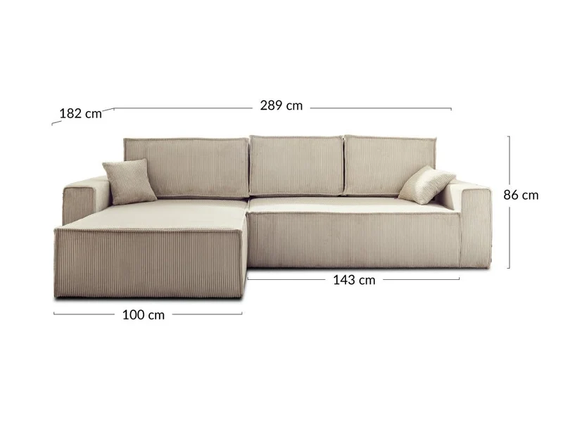 Best Mobilier - Canapé d'angle Convertible Réversible Dellia en Velours Côtelé - Canapé Lit - Sofa Vert Sauge 4 Places - Angle Droit - ou Gauche - Salon
