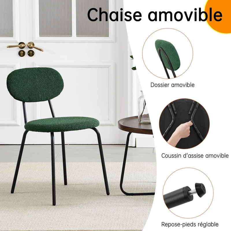 ANVOFONG Chaises de Salle à Manger Lot de 2,Chaises de Cuisine en Tissu Teddy,Chaises Longues Empilables,Convient à la Salle à Manger,La Cuisine,La Chambre à Coucher,La Salle de Réception-Vert