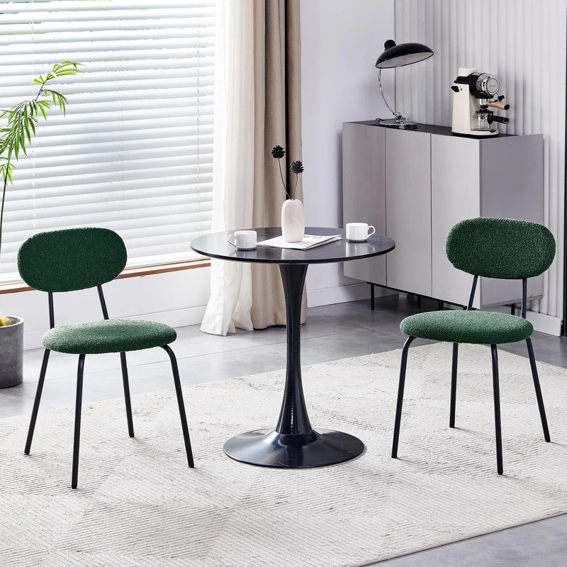 ANVOFONG Chaises de Salle à Manger Lot de 2,Chaises de Cuisine en Tissu Teddy,Chaises Longues Empilables,Convient à la Salle à Manger,La Cuisine,La Chambre à Coucher,La Salle de Réception-Vert