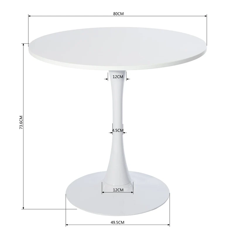MEUBLE COSY Table Salle à Manger Ronde Scandinave 2-4 Personnes pour Salon Cuisine, en Bois d'ingénierie et métal, Blanc, 80x80x73cm