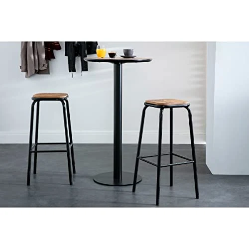 Miliboo Tabourets de Bar empilables Noir et Bois foncé H77.5 cm (Lot de 2) Memphis