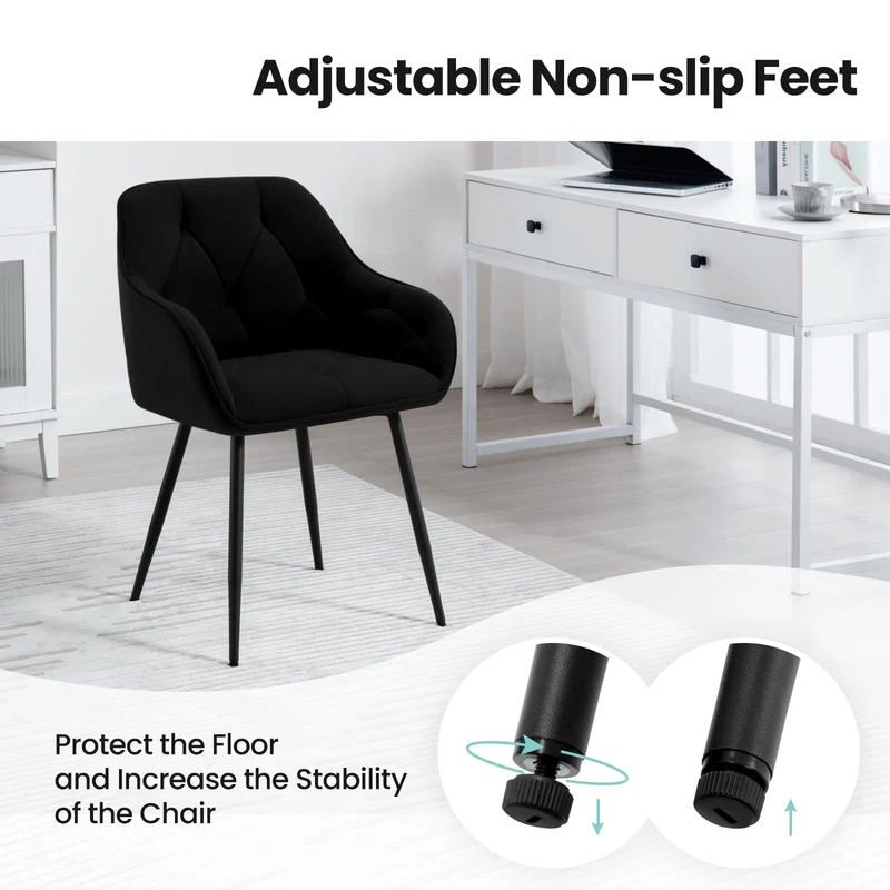 WOLTU Lot de 2 Chaises de Salle à Manger, Chaises de Cuisine Rembourrées avec Dossier, Accoudoirs, Pieds en Métal, pour Salon, Bureau, Coiffeuse, en Velours, Noir, EZS02sz-2