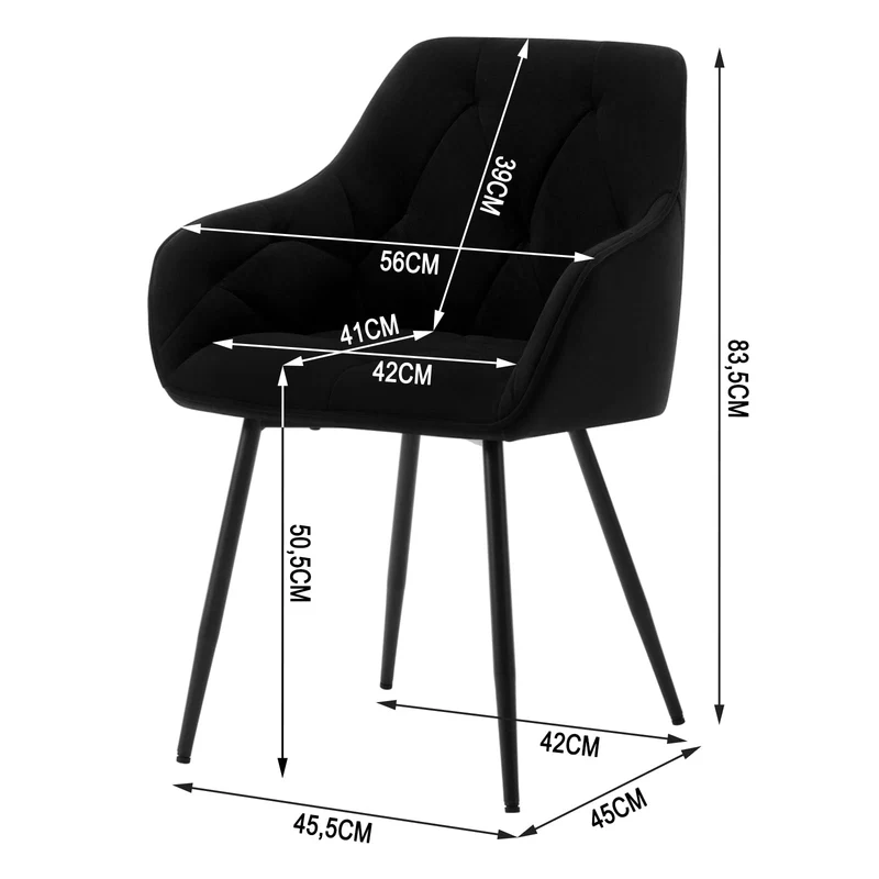 WOLTU Lot de 2 Chaises de Salle à Manger, Chaises de Cuisine Rembourrées avec Dossier, Accoudoirs, Pieds en Métal, pour Salon, Bureau, Coiffeuse, en Velours, Noir, EZS02sz-2