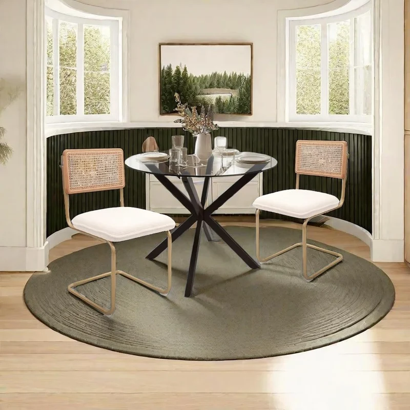 CangLong Lot de 2 chaises de salle à manger, élégante chaise de cuisine à dossier en osier avec pieds en métal doré, chaises confortables avec coussins molletonnés pour salon, salle à manger, beige