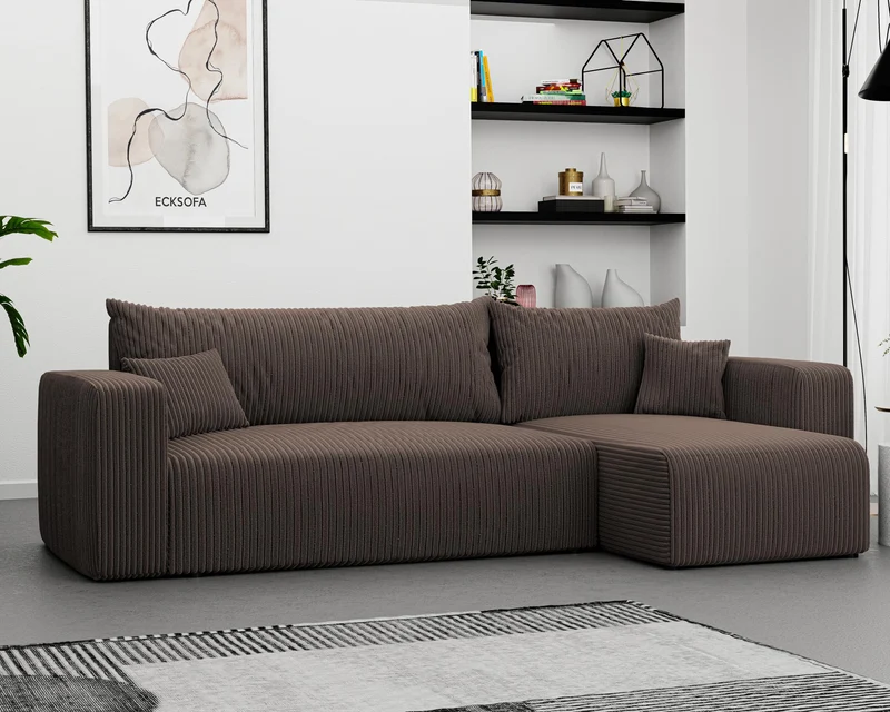 GREKPOL Canapé d'angle Convertible 145x248 à Gauche ou à Droite - Canapé 3 Places Convertible - Canapé avec Espace de Rangement - Canapé Lit - Canapé Convertible - Sofa Marron