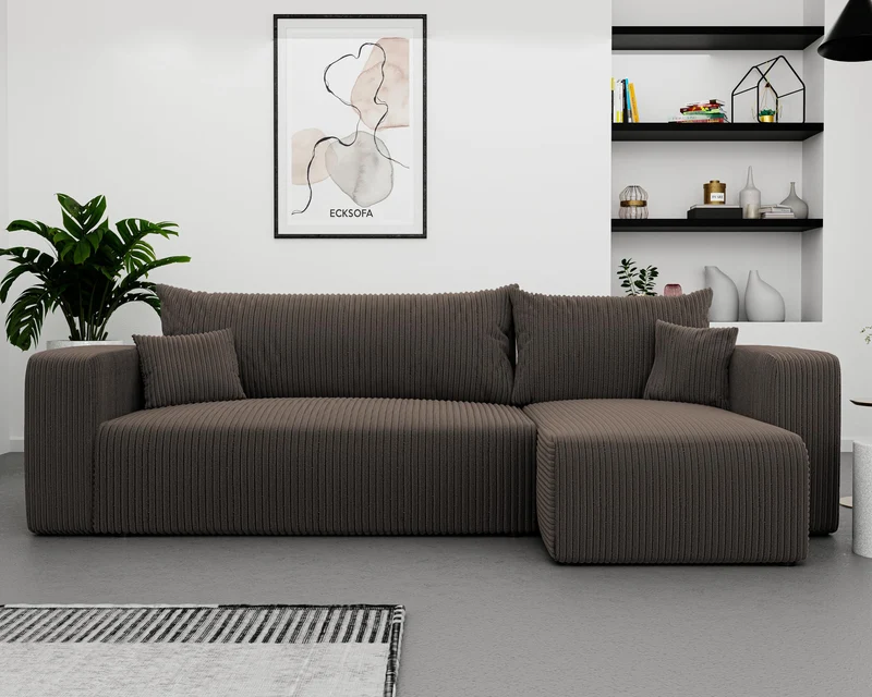 GREKPOL Canapé d'angle Convertible 145x248 à Gauche ou à Droite - Canapé 3 Places Convertible - Canapé avec Espace de Rangement - Canapé Lit - Canapé Convertible - Sofa Marron