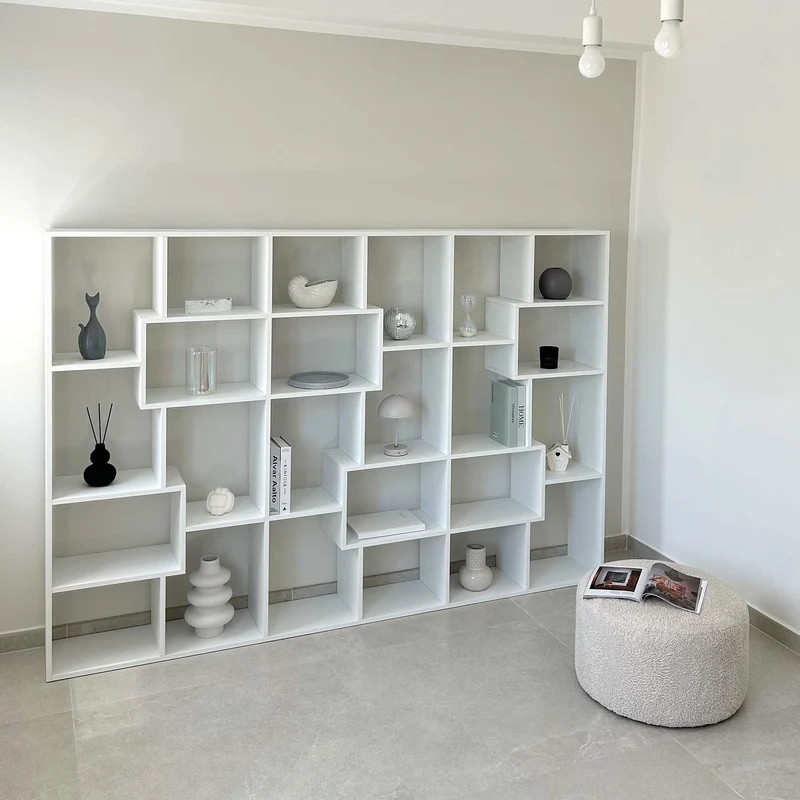 Mobili Fiver, Bibliothèque M Iacopo (160,8 x 236,4 cm), Frêne Blanc, Étagère Bibliothèque pour Salon, Bureau, Made in Italy