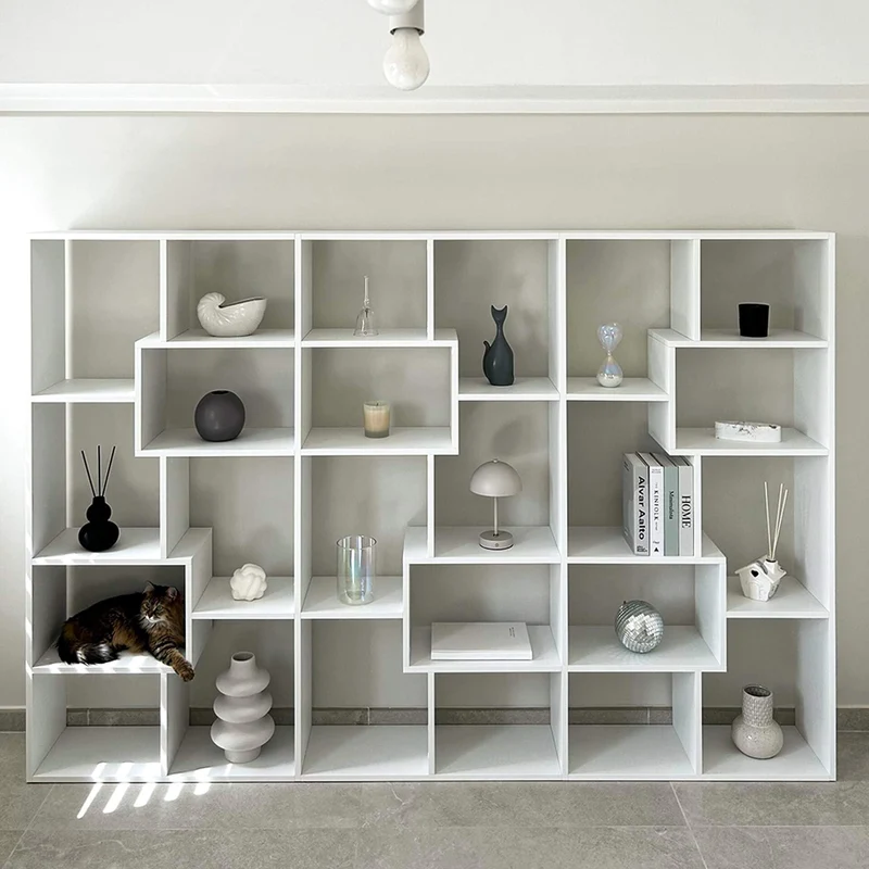 Mobili Fiver, Bibliothèque M Iacopo (160,8 x 236,4 cm), Frêne Blanc, Étagère Bibliothèque pour Salon, Bureau, Made in Italy