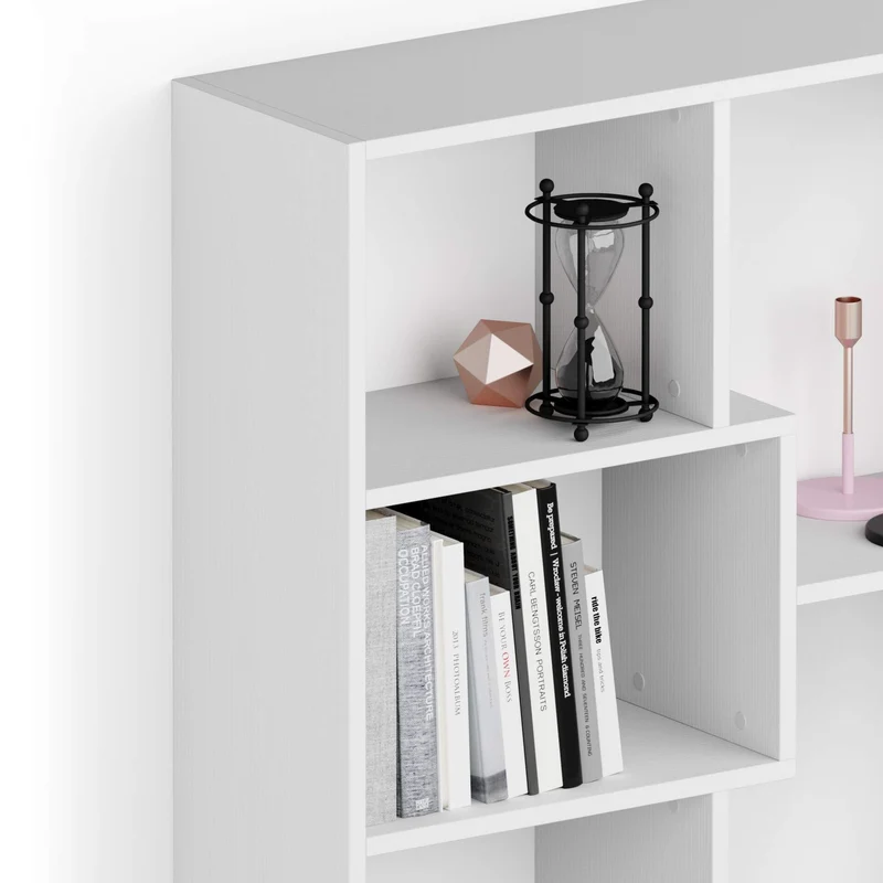 Mobili Fiver, Bibliothèque M Iacopo (160,8 x 236,4 cm), Frêne Blanc, Étagère Bibliothèque pour Salon, Bureau, Made in Italy