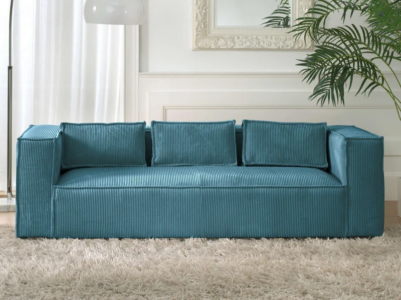 Lisa Design - Canapé Stella en Velours Côtelé - Sofa Bleu Canard 3 Places - Salon