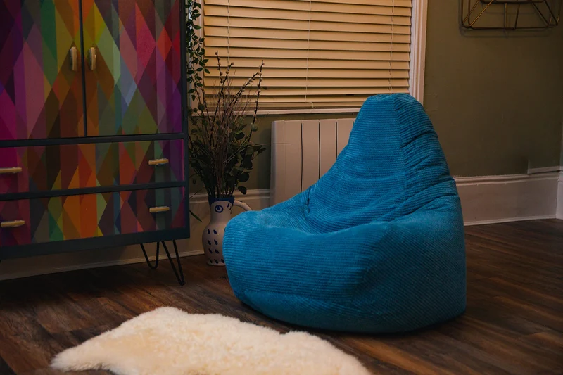 Loft 25 Fauteuil Dossier Haut Pouf | Chaise Longue de jeu de Pouf de Salon D'intérieur de Tissu de Velours Côtelé | Doublure Interne | Conception Ergonomique pour le Soutien du Corps (Pouf sarcelle)
