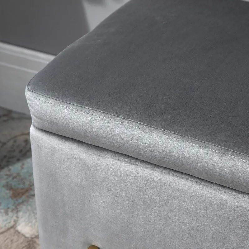 HOMCOM Banc de Rangement Coffre de Rangement Design Contemporain- Banc avec Espace de Rangement - dim. 100L x 40l x 42H cm - Velours Gris Clair piètement métal doré