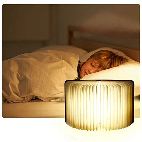 LED Bois Livre Lampes,Lampes décoratives,Petit lampe de chevet LED pliable en bois Blanc chaud en papier avec câble USB,Veilleuse Lumieres,Lampe de Lecture Pliante,Le cadeau parfait pour les femmes