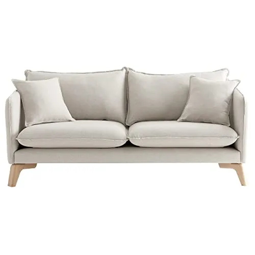 Miliboo Canapé 3 Places éco-Responsable en Tissu Beige Clair et Bois Clair Forest