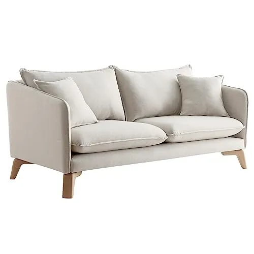 Miliboo Canapé 3 Places éco-Responsable en Tissu Beige Clair et Bois Clair Forest