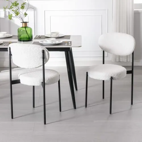 Wahson Lot de 2 Chaise Salle à Manger en Peluche Chaise de Cuisine Moderne Rembourré avec Pieds en Métal, Chaise de Salon pour Cuisine/Restaurant, Blanc