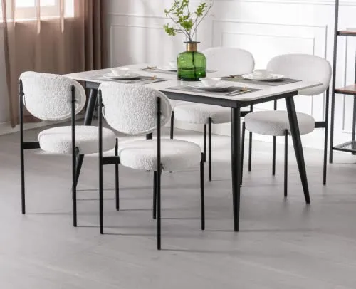 Wahson Lot de 2 Chaise Salle à Manger en Peluche Chaise de Cuisine Moderne Rembourré avec Pieds en Métal, Chaise de Salon pour Cuisine/Restaurant, Blanc