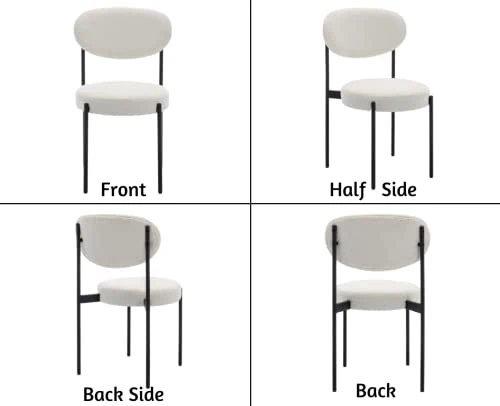 Wahson Lot de 2 Chaise Salle à Manger en Peluche Chaise de Cuisine Moderne Rembourré avec Pieds en Métal, Chaise de Salon pour Cuisine/Restaurant, Blanc