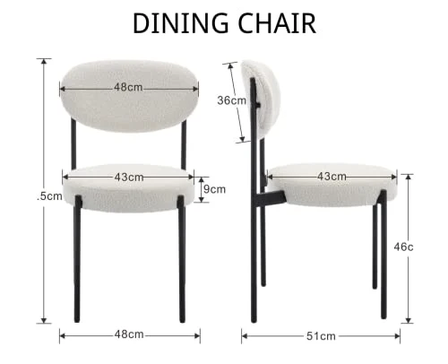 Wahson Lot de 2 Chaise Salle à Manger en Peluche Chaise de Cuisine Moderne Rembourré avec Pieds en Métal, Chaise de Salon pour Cuisine/Restaurant, Blanc