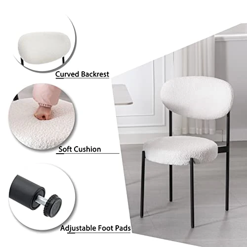 Wahson Lot de 2 Chaise Salle à Manger en Peluche Chaise de Cuisine Moderne Rembourré avec Pieds en Métal, Chaise de Salon pour Cuisine/Restaurant, Blanc