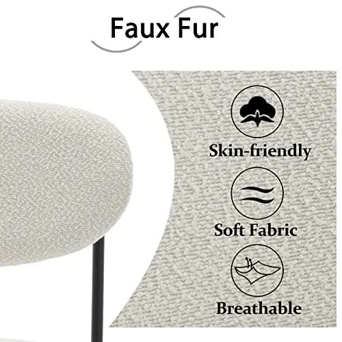 Wahson Lot de 2 Chaise Salle à Manger en Peluche Chaise de Cuisine Moderne Rembourré avec Pieds en Métal, Chaise de Salon pour Cuisine/Restaurant, Blanc