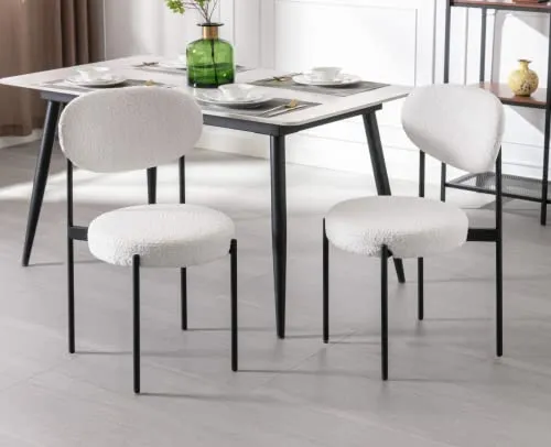 Wahson Lot de 2 Chaise Salle à Manger en Peluche Chaise de Cuisine Moderne Rembourré avec Pieds en Métal, Chaise de Salon pour Cuisine/Restaurant, Blanc