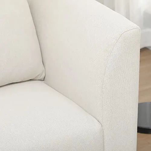 HOMCOM Canapé 3 Places de Style Moderne avec 4 Coussins, Base en Acier Noir, revêtement en Tissu Effet Lin de Couleur crème