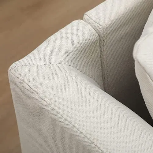 HOMCOM Canapé 3 Places de Style Moderne avec 4 Coussins, Base en Acier Noir, revêtement en Tissu Effet Lin de Couleur crème